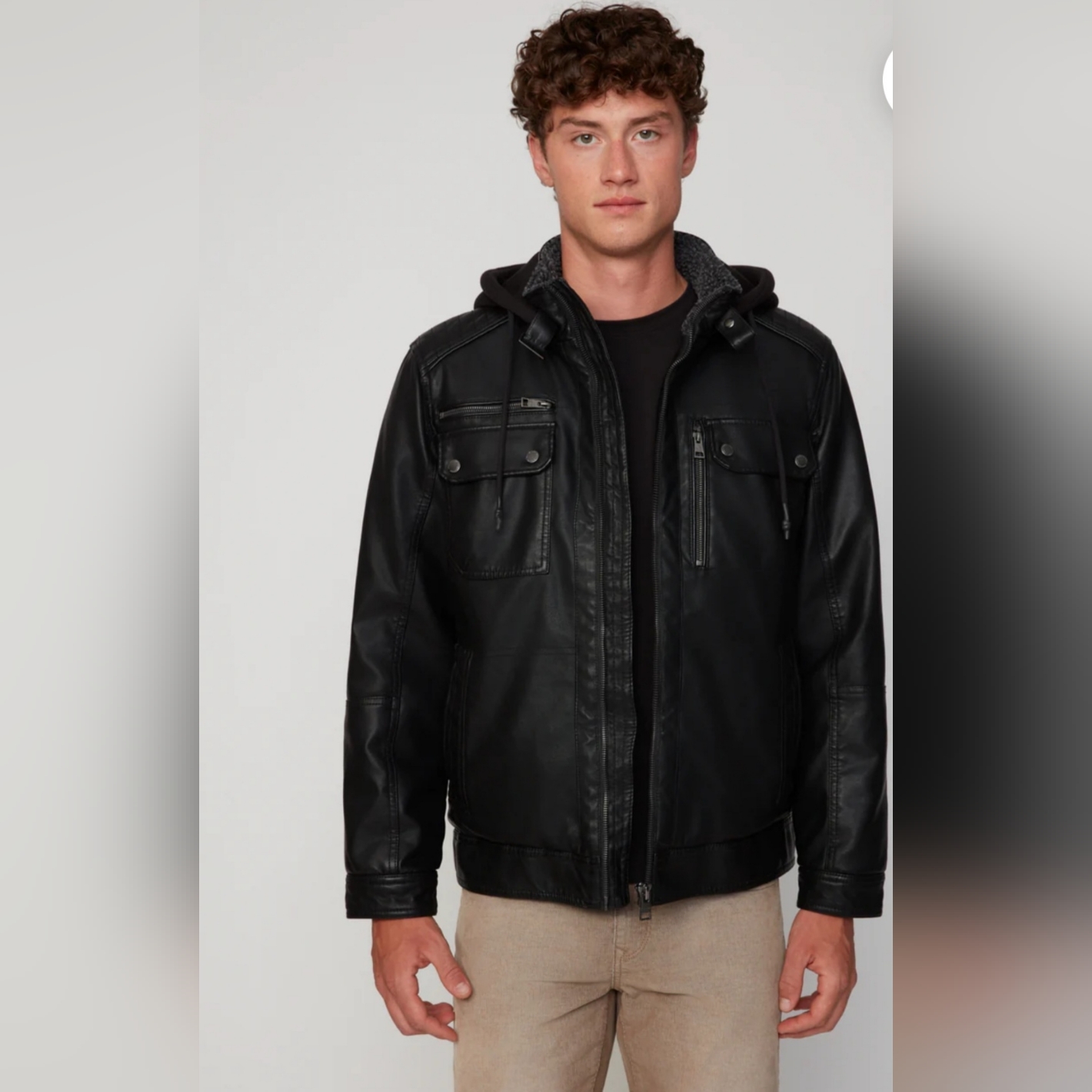 Projek Raw Nwot Men’s Vegan Leather Jacket W/ Removable Hood - Black 4xt